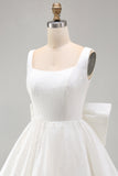 Sparkly Black A-Line Square Neck Homecoming Dress with Bow