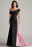 Off The Shoulder Black and White Mermaid Formal Dress with Sash