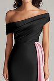 Off The Shoulder Black and White Mermaid Formal Dress with Sash