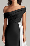 Off The Shoulder Black and White Mermaid Formal Dress with Sash