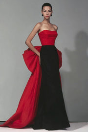Black and Red Strapless Mermaid Formal Dress with Bow