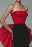 Black and Red Strapless Mermaid Formal Dress with Bow