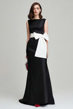 Elegant Black and White Sheath Long Formal Dress with Bow
