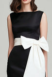 Elegant Black and White Sheath Long Formal Dress with Bow