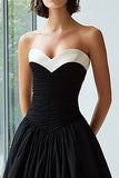 Black and White Sweetheart A-Line Long Formal Dress