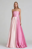 Pink Strapless A-Line Ruched Long Formal Dress