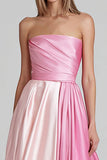 Pink Strapless A-Line Ruched Long Formal Dress