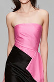 Strapless Black and Pink Mermaid Formal Dress with Train Cape