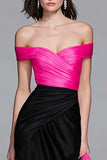 Off The Shoulder Black and Fuchsia Ruched Formal Dress