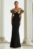 Off The Shoulder Black Sheath Long Formal Dress