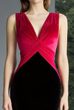 Mermaid Velvet Black and Fuchsia V-Neck Formal Dress