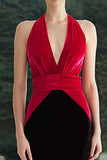 Mermaid Halter Black and Fuchsia Colorblock Formal Dress