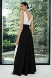 Black and White A-Line V-Neck Long Formal Dress