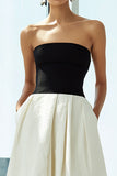Elegant Strapless A-Line Black and White Long Formal Dress