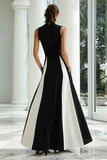 Black and White A-Line High Neck Formal Dress