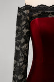 Burgundy Off The Shoulder Velvet Mermaid Formal Dress with Long Sleeves