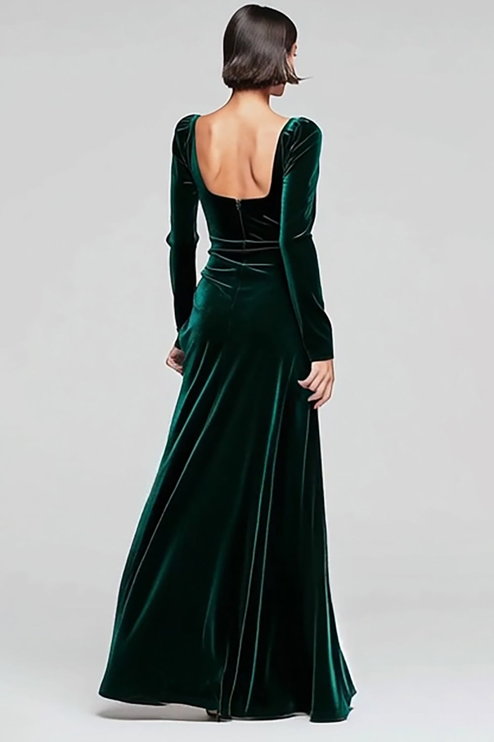 WEDTREND Women Dark Green Velvet Formal Dress with Slit Sheath Long Sleeves Ruched Maxi Holiday Dress WEDTREND Women Dark Green Velvet Formal Dress with Slit Sheath Long Sleeves Ruched Maxi Holiday Dress