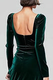 Dark Green Sheath Velvet Long Sleeves Formal Dress with Slit