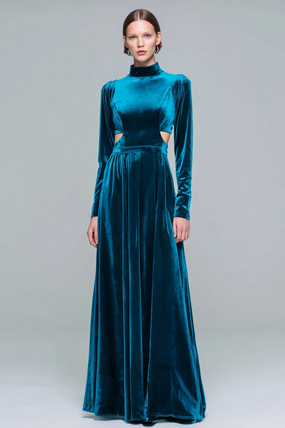WEDTREND Women Peacock Blue A-Line Holiday Dress Velvet Cut Out Maxi Formal Dress with Long Sleeves WEDTREND Women Peacock Blue A-Line Holiday Dress Velvet Cut Out Maxi Formal Dress with Long Sleeves