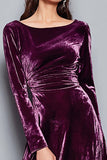 Purple A-Line Velvet Holiday Dress with Long Sleeves