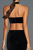 Mermaid Velvet Halter Cut Out Black Tie Dress with Slit