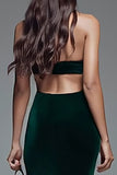 Dark Green Halter Cut Out Mermaid Velvet Formal Dress with Slit