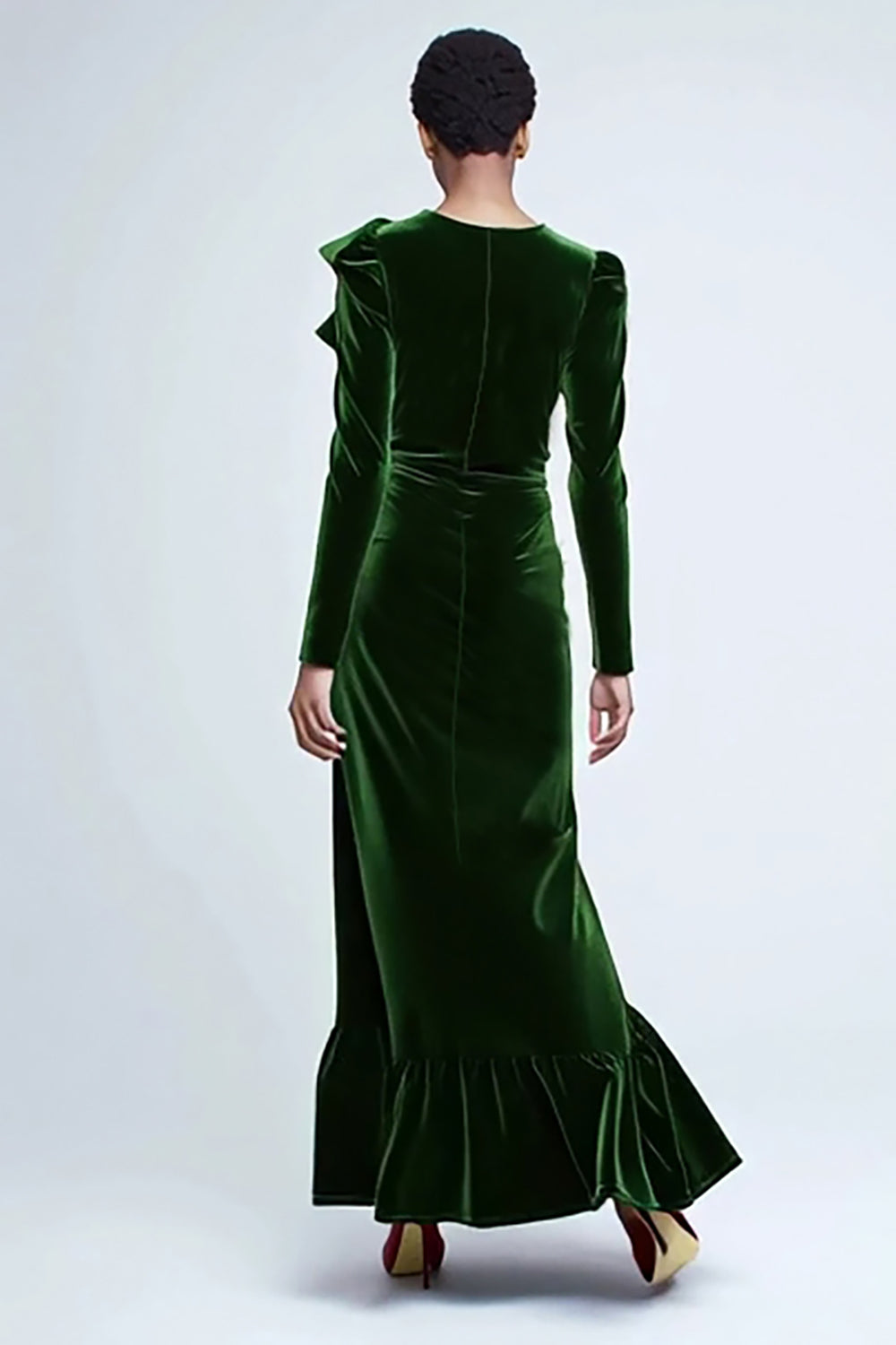 WEDTREND Women Green Velvet Holiday Dress Long Sleeve Sheath Formal Dress with Ruffles WEDTREND Women Green Velvet Holiday Dress Long Sleeve Sheath Formal Dress with Ruffles