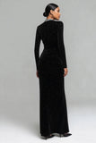 Black Sheath Long Sleeves Velvet Dress with Beading