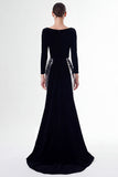Mermaid Velvet Black and Silver Sequins Formal Dress with Long Sleeves