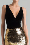 Gold and Black Mermaid Sequins V-Neck Gala Dress with Sash