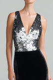 Mermaid Black and Silver V-Neck Formal Dress with Sequins