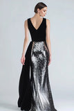 Black and Silver Sequins Mermaid Velvet Formal Dress with Sash
