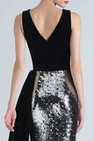 Black and Silver Sequins Mermaid Velvet Formal Dress with Sash