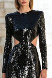 Sparkly Black A-Line Cut Out Sequins Gala Dress with Long Sleeves