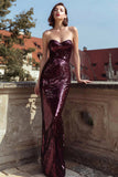 Sparkly Burgundy Sweetheart Sheath Evening Dress with Sequins