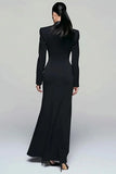 Black Sheath Peak Lapel Double Breasted Work Dress with Slit