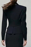 Black 2 Piece Peak Lapel Single Breasted Work Dress with Slit