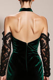 Dark Green Velvet Halter Mermaid Formal Dress (Without Sleeves)