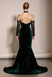 Dark Green Velvet Halter Mermaid Formal Dress (Without Sleeves)