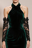 Dark Green Velvet Halter Mermaid Formal Dress (Without Sleeves)