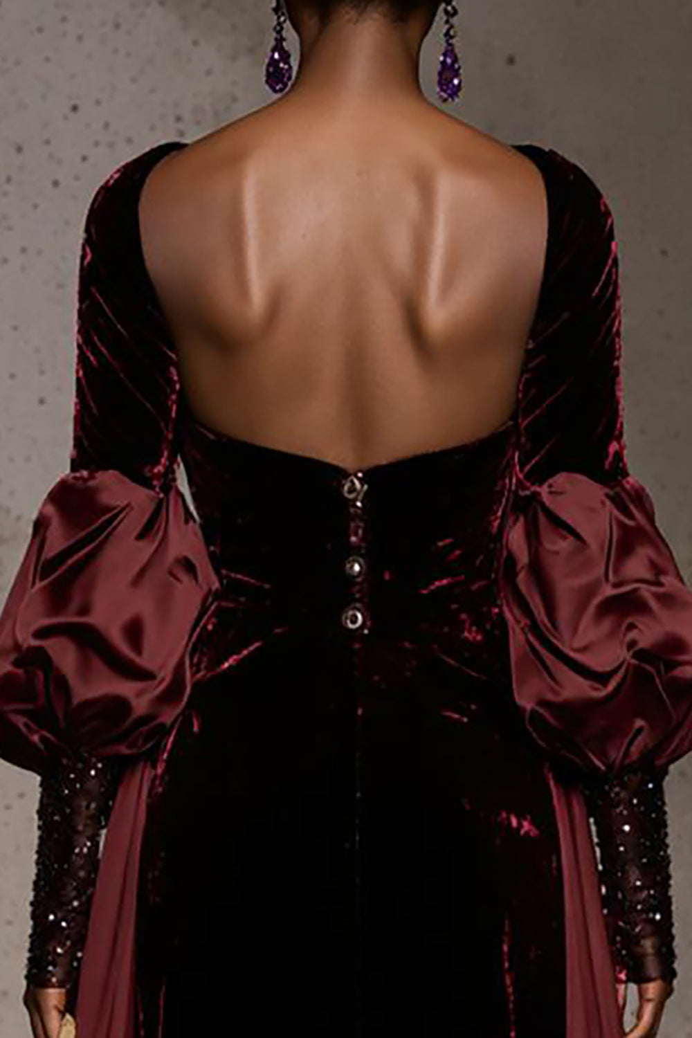 WEDTREND Women Burgundy Formal Dress Ruched Long Sleeves Velvet Gala Dress WEDTREND Women Burgundy Formal Dress Ruched Long Sleeves Velvet Gala Dress