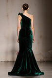 Dark Green Mermaid One Shoulder Velvet Formal Dress with Slit