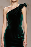 Dark Green Mermaid One Shoulder Velvet Formal Dress with Slit