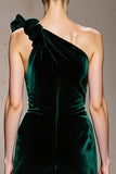 Dark Green Mermaid One Shoulder Velvet Formal Dress with Slit