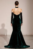 Dark Green Halter Velvet Mermaid Formal Dress