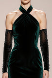 Dark Green Halter Velvet Mermaid Formal Dress