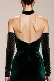 Dark Green Halter Velvet Mermaid Formal Dress