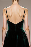 Dark Green A-Line Spaghetti Straps Velvet Formal Dress with Slit