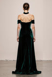 Dark Green Velvet Halter Formal Dress with Slit