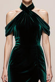 Dark Green Velvet Halter Formal Dress with Slit